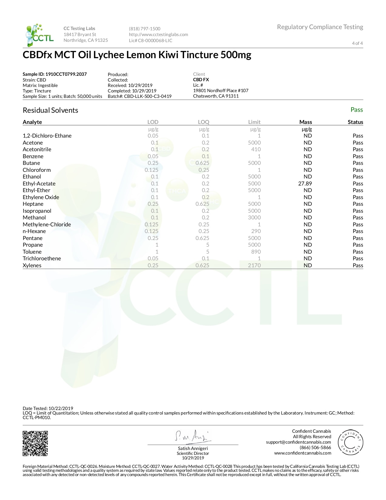 CBDfx Lychee Lemon Kiwi Lab Report CBD Oil Tincture 500mg