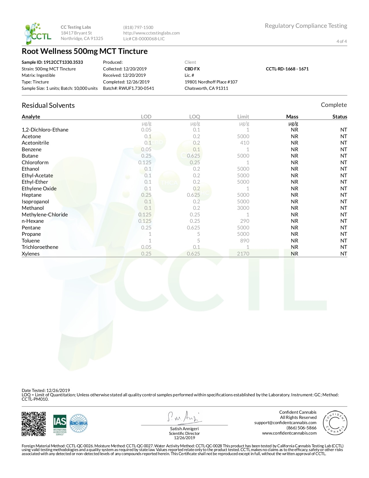 Root Wellness Raw CBD Tincture Lab Report Full Spectrum 500mg