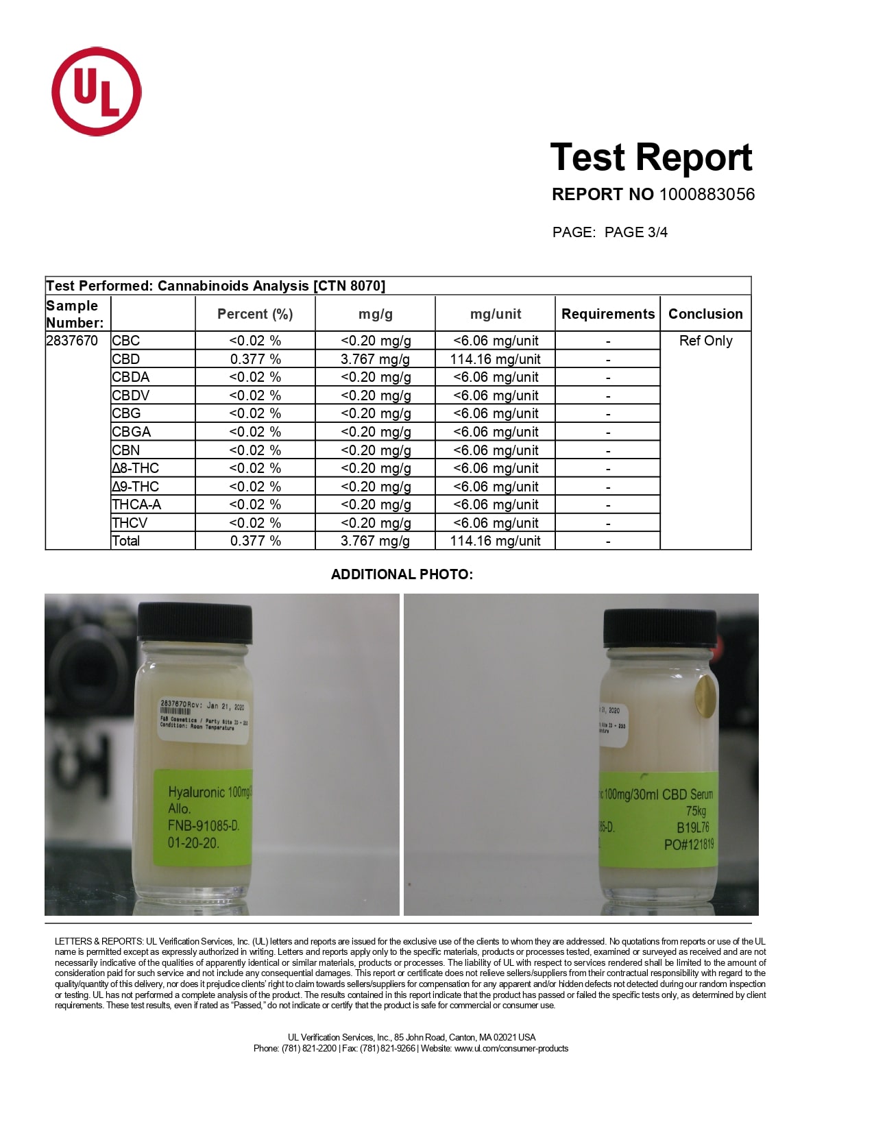ALLO CBD Topical Hydra Face and Neck Serum Lab Report